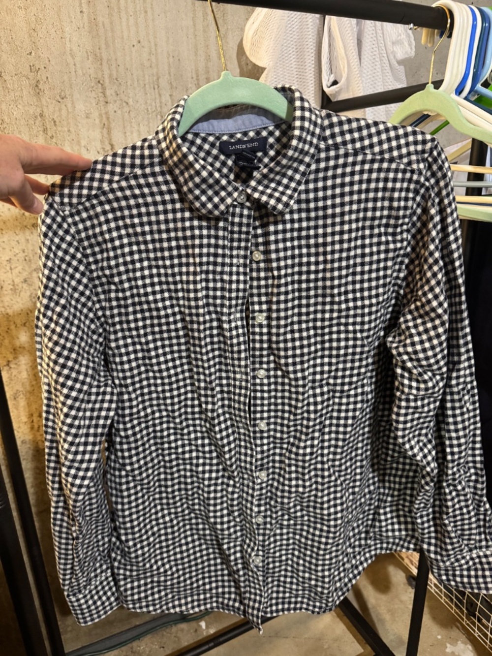 Land's End Black Gingham Flannel Button down, L